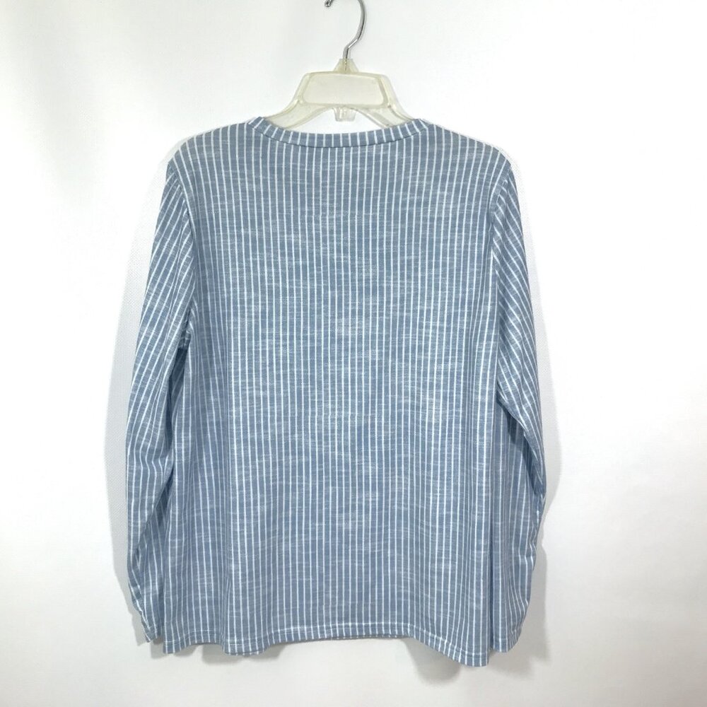 Long Sleeve Casual Striped Knit Top Blue White XL - Picture 5 of 7